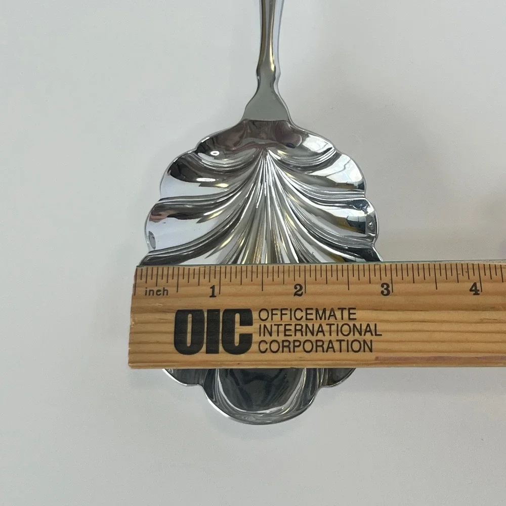 A E Lewis Co Shell Serving‎ Spoon Porcelain Floral Handle Silver Tone Vintage